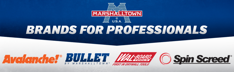 A generic image Showing Marshalltown brands; Avalanche, Bullet, WalBoard and SpinScreed