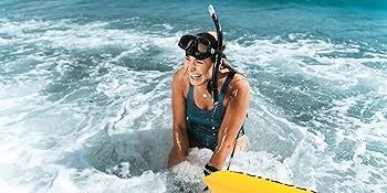 Nathalie snorkeling with Restube