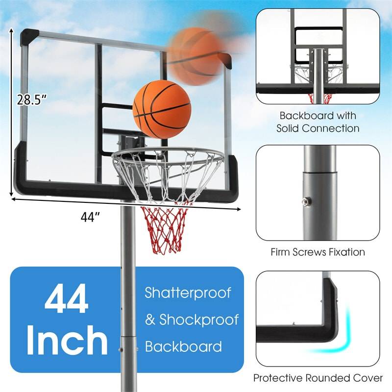 Portable Outdoor Basketball Hoop 64-79 Adjustable Poolside Basketball Goal System with 44