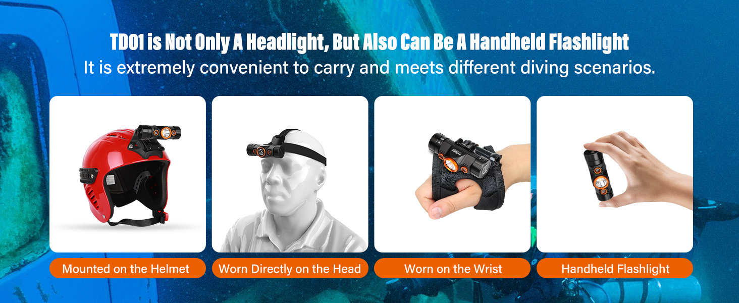 TD01 is a multi-functional light, designed for underwater sports lighting such as scuba diving