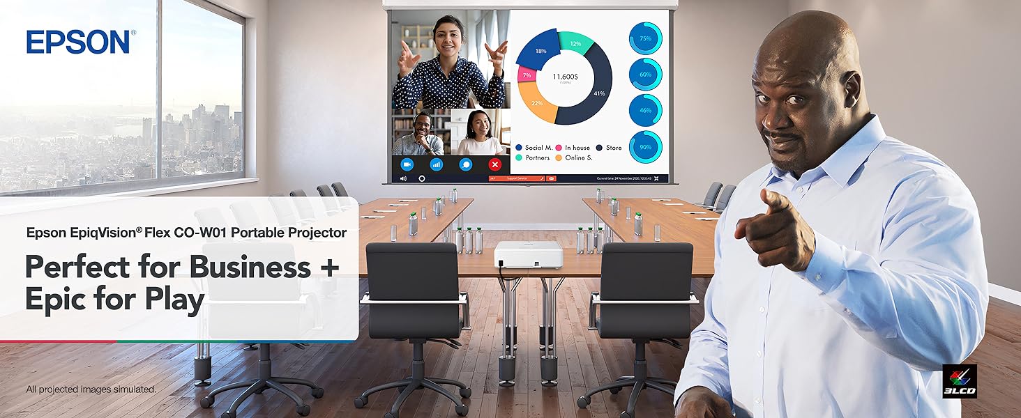 Meeting room with a large projector screen showing a presentation