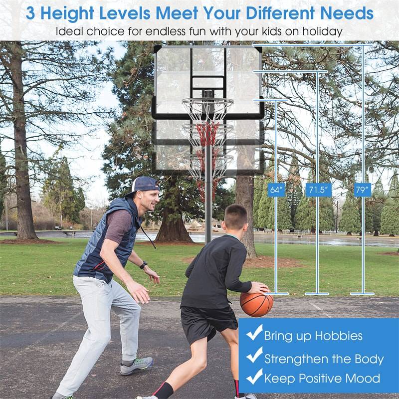 Portable Outdoor Basketball Hoop 64-79 Adjustable Poolside Basketball Goal System with 44