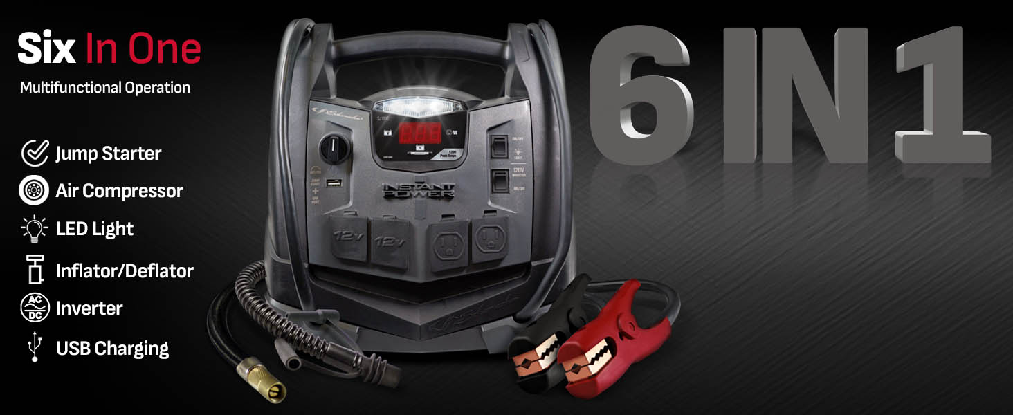 Upgraded Schumacher Electric SJ1332 6-in-1 Portable Power Station and 1200 Peak Amp Jump Starter