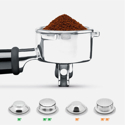 The Barista Express Impress with a close up of the portafilter.