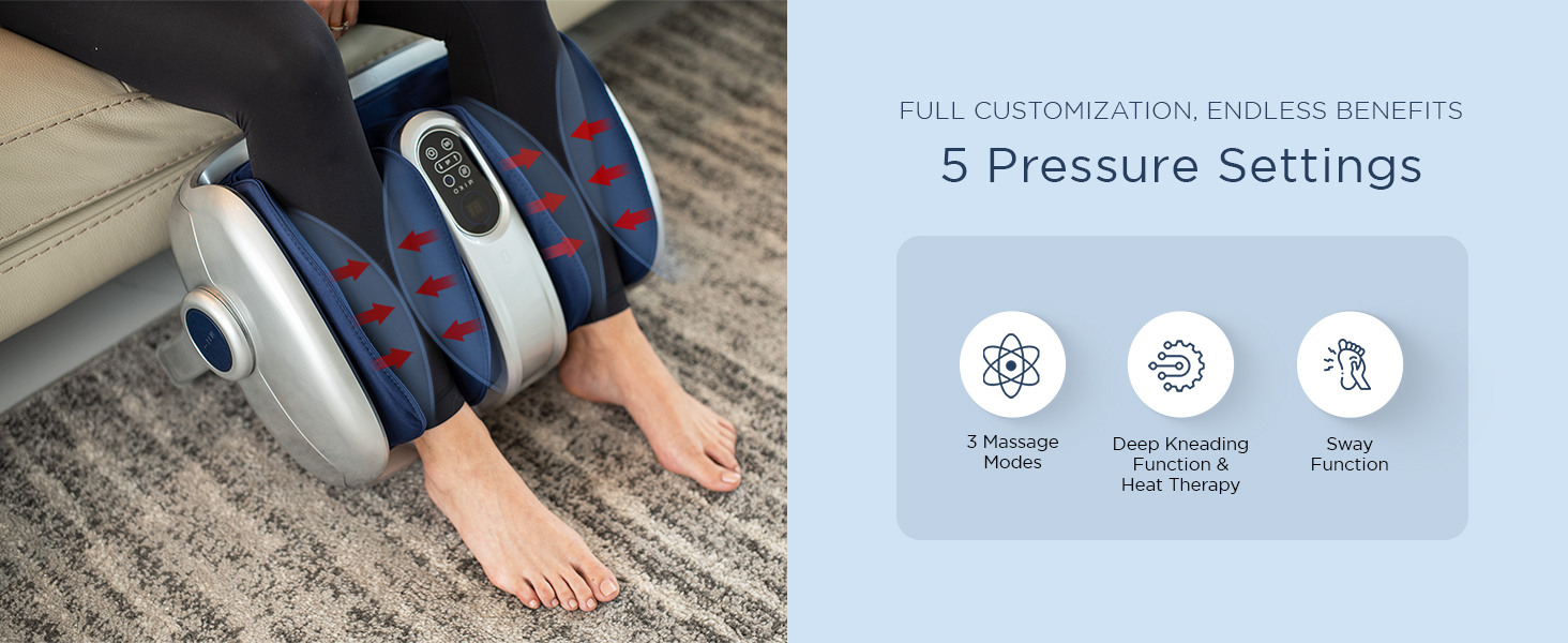 5 pressure settings for foot ankle and calf massager