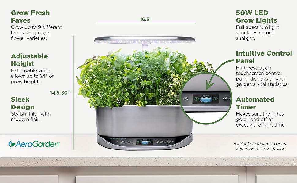 AeroGarden Bounty Elite Garden with LED Grow Light Features